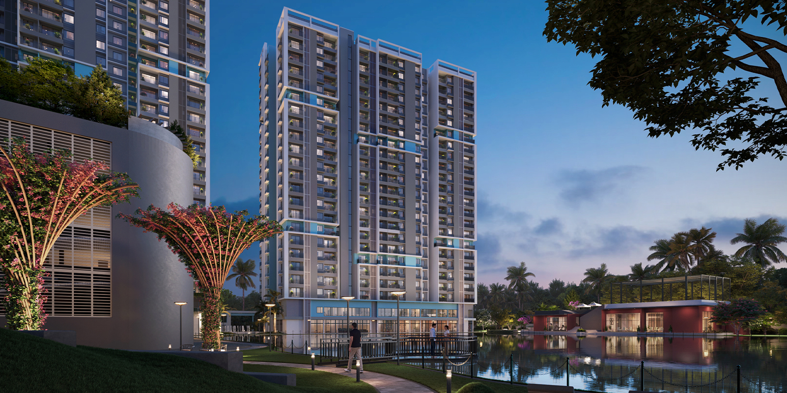 DTC Still Waters aerial garden and elevation view New Town Kolkata